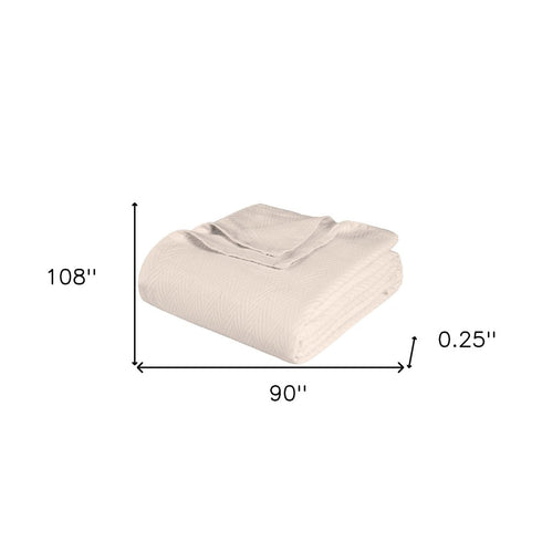 King Ivory Cotton Woven Chevron Blanket