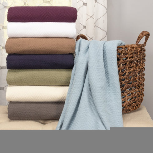 King Light Blue Cotton Woven Chevron Blanket