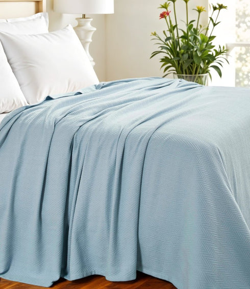 King Light Blue Cotton Woven Chevron Blanket