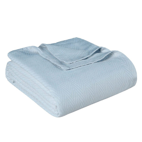 King Light Blue Cotton Woven Chevron Blanket