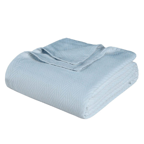 King Light Blue Cotton Woven Chevron Blanket