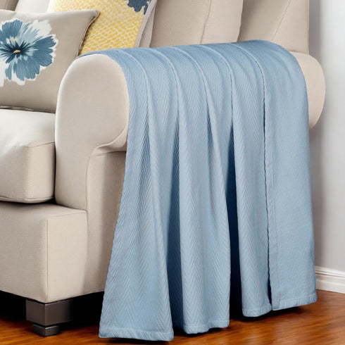 King Light Blue Cotton Woven Chevron Blanket