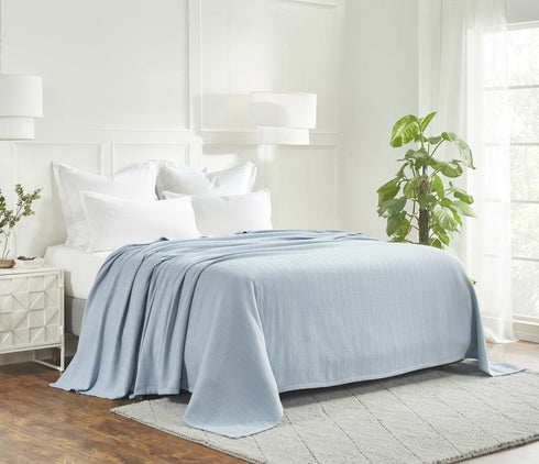 King Light Blue Cotton Woven Chevron Blanket