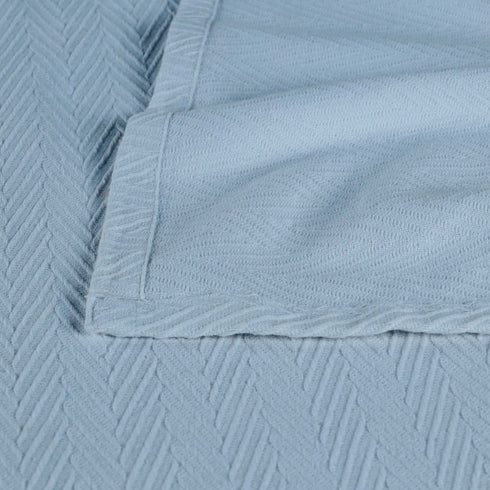 King Light Blue Cotton Woven Chevron Blanket