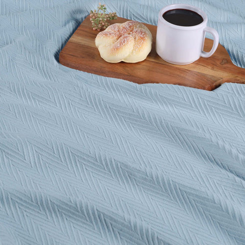 King Light Blue Cotton Woven Chevron Blanket