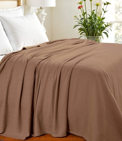 King Taupe Cotton Woven Chevron Blanket