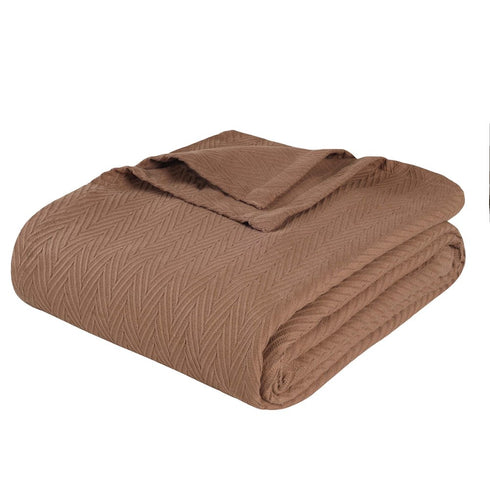 King Taupe Cotton Woven Chevron Blanket
