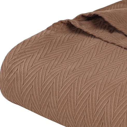 King Taupe Cotton Woven Chevron Blanket