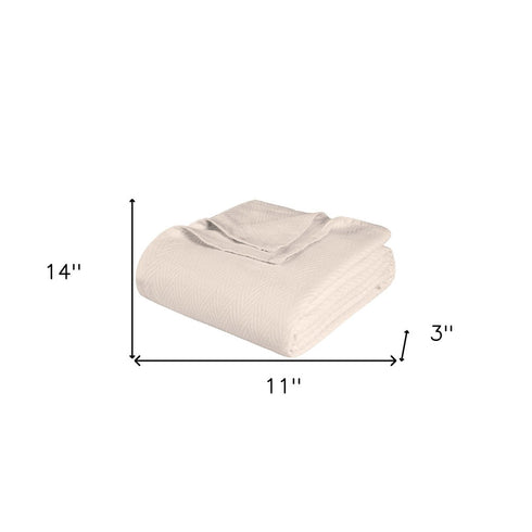 Twin Ivory Chevron Cotton Woven Blanket