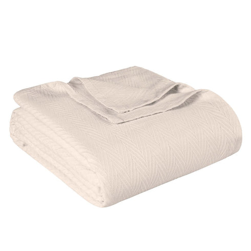 Twin Ivory Chevron Cotton Woven Blanket