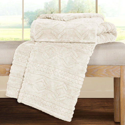 Queen Ivory Fleece Knitted Plush Blanket