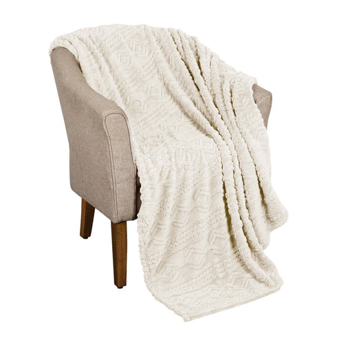 Queen Ivory Fleece Knitted Plush Blanket