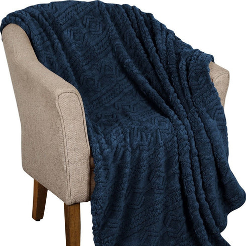 Queen Navy Blue Fleece Knitted Plush Blanket