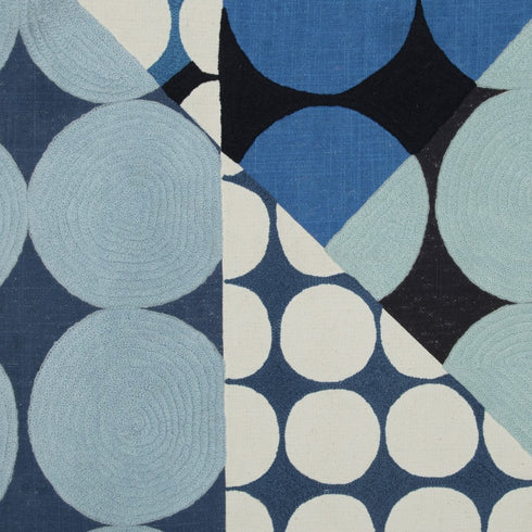 24" Blue and Ivory Geometric Cotton Throw Pillow With Embroidery