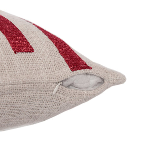 20" Red and Ivory Geometric Cotton Blend Throw Pillow With Embroidery