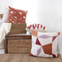 24" Red and Ivory Geometric Cotton Blend Throw Pillow With Embroidery
