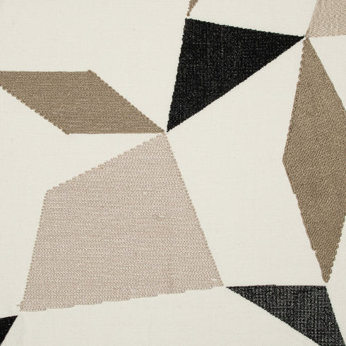 24" Taupe and Ivory Geometric Cotton Blend Throw Pillow With Embroidery