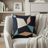 20" Blue and Beige Geometric Cotton Blend Throw Pillow With Embroidery