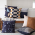 20" Blue and Beige Geometric Cotton Blend Throw Pillow With Embroidery