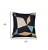 20" Blue and Beige Geometric Cotton Blend Throw Pillow With Embroidery