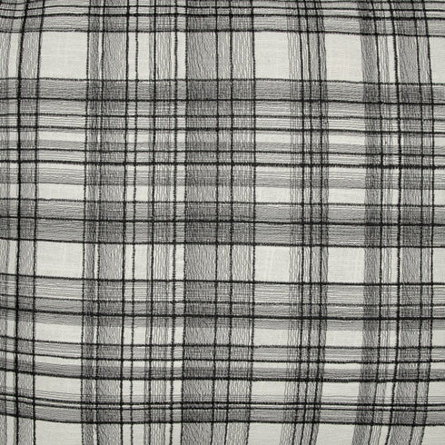 24" White and Black Check Cotton Blend Throw Pillow With Embroidery