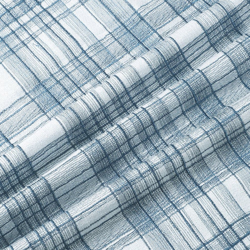 24" Blue Check Cotton Blend Throw Pillow With Embroidery