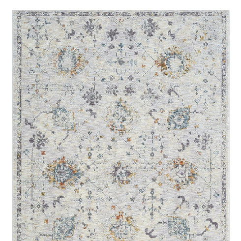 8' Ivory And Blue Floral Runner Rug