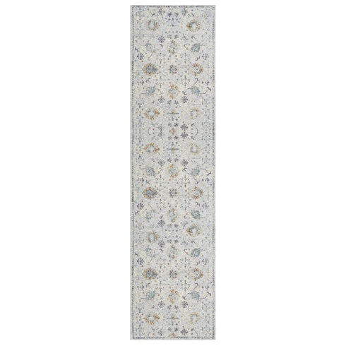 8' Ivory And Blue Floral Runner Rug
