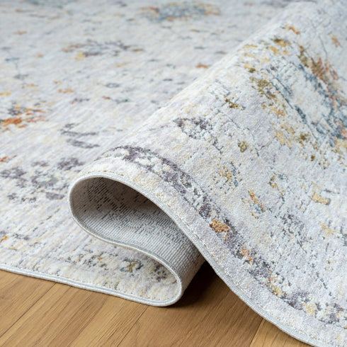 8' Ivory And Blue Floral Runner Rug