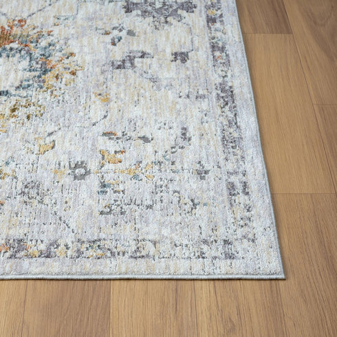 8' Ivory And Blue Floral Runner Rug