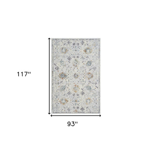 5' X 8' Ivory and Blue Floral Area Rug