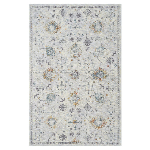 5' X 8' Ivory and Blue Floral Area Rug