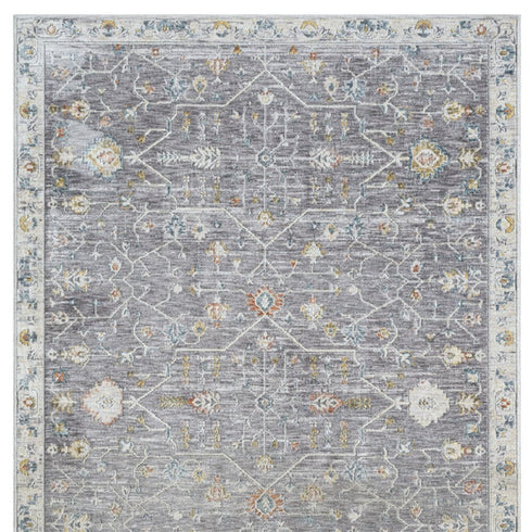 9' X 12' Gray and Ivory Floral Area Rug