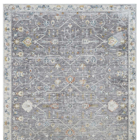 9' X 12' Gray and Ivory Floral Area Rug