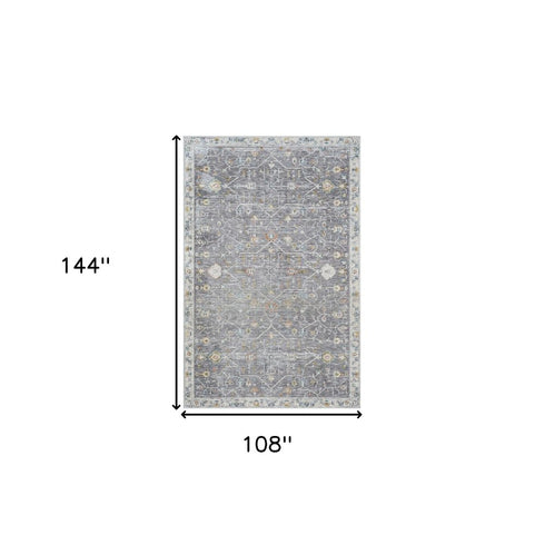 9' X 12' Gray and Ivory Floral Area Rug