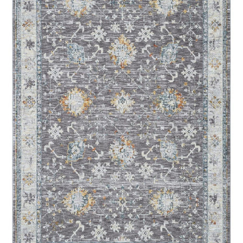 5' X 8' Gray and Ivory Floral Area Rug
