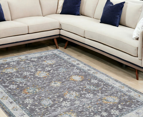 5' X 8' Gray and Ivory Floral Area Rug
