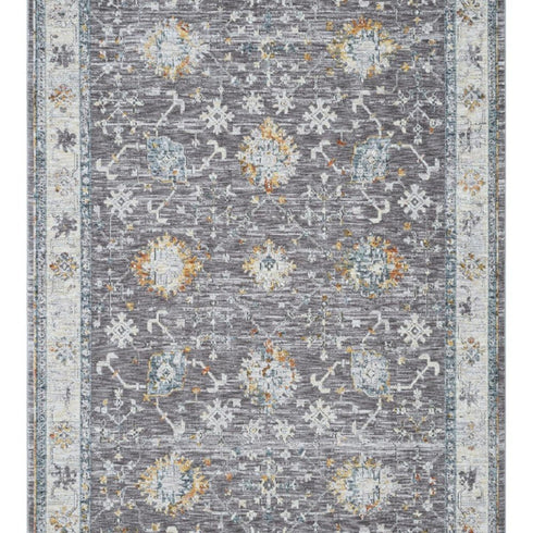 5' X 8' Gray and Ivory Floral Area Rug