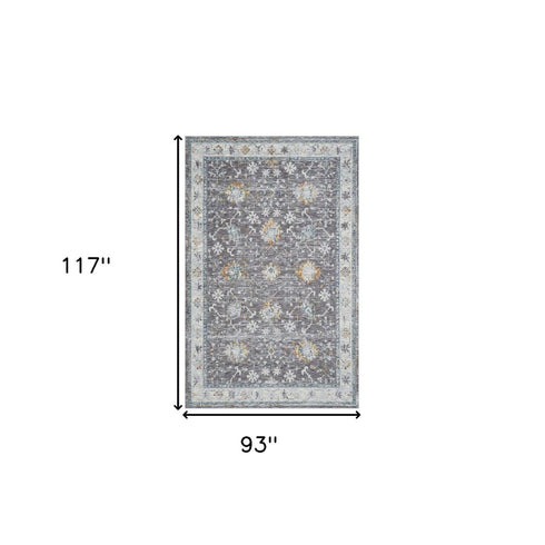 5' X 8' Gray and Ivory Floral Area Rug