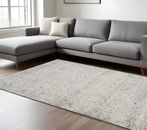 5' X 8' Ivory and Blue Floral Area Rug