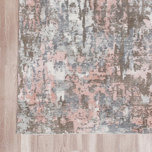9' X 12' Gray and Pink Abstract Hand Loomed Area Rug