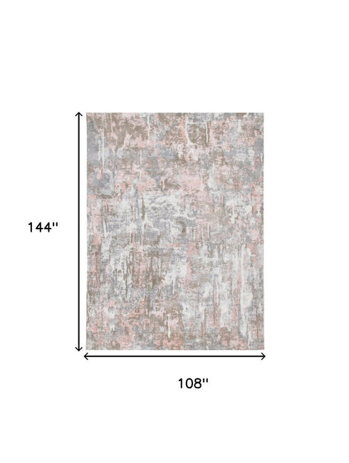 9' X 12' Gray and Pink Abstract Hand Loomed Area Rug
