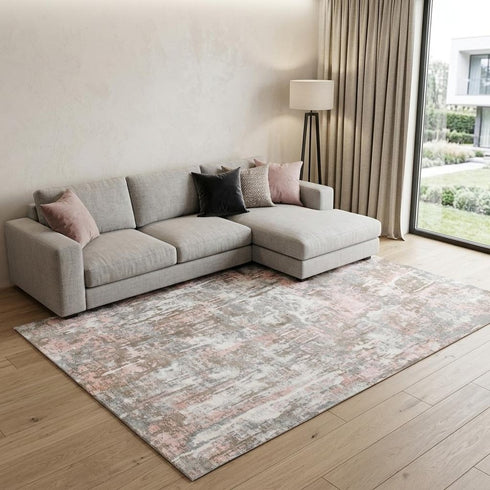 9' X 12' Gray and Pink Abstract Hand Loomed Area Rug