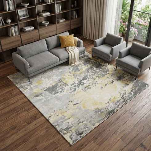 9' X 12' Gray and Yellow Abstract Hand Loomed Area Rug