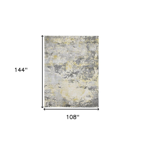 9' X 12' Gray and Yellow Abstract Hand Loomed Area Rug