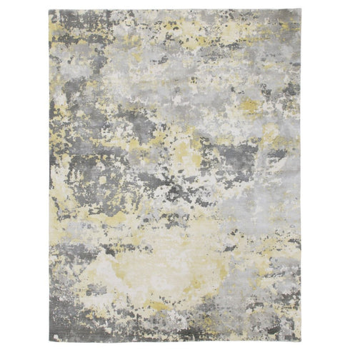 9' X 12' Gray and Yellow Abstract Hand Loomed Area Rug