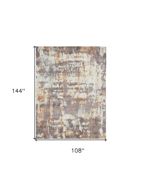 9' X 12' Brown and Tan Abstract Wool Blend Hand Loomed Area Rug