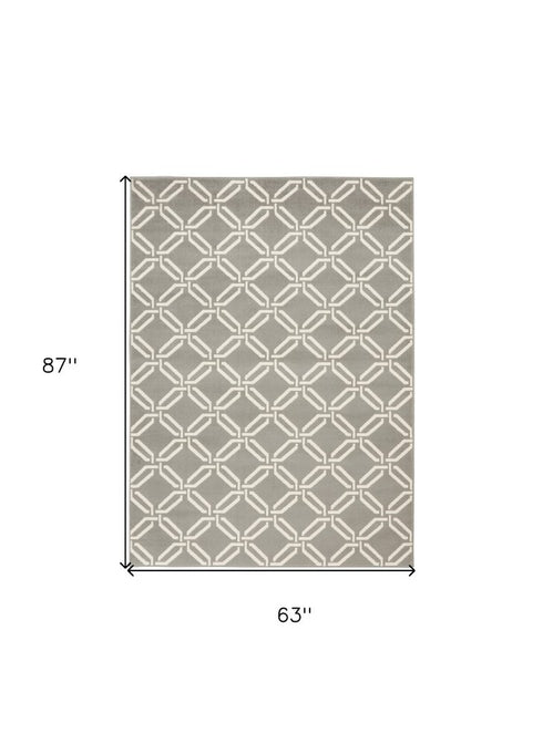 5' X 7' Gray and Ivory Trellis Non Skid Area Rug