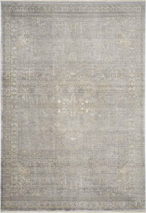 5' X 8' Gray And Beige Floral Non Skid Area Rug With Fringe