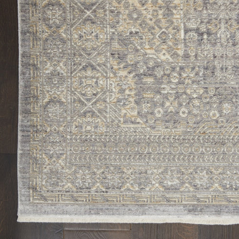 5' X 8' Gray And Beige Floral Non Skid Area Rug With Fringe